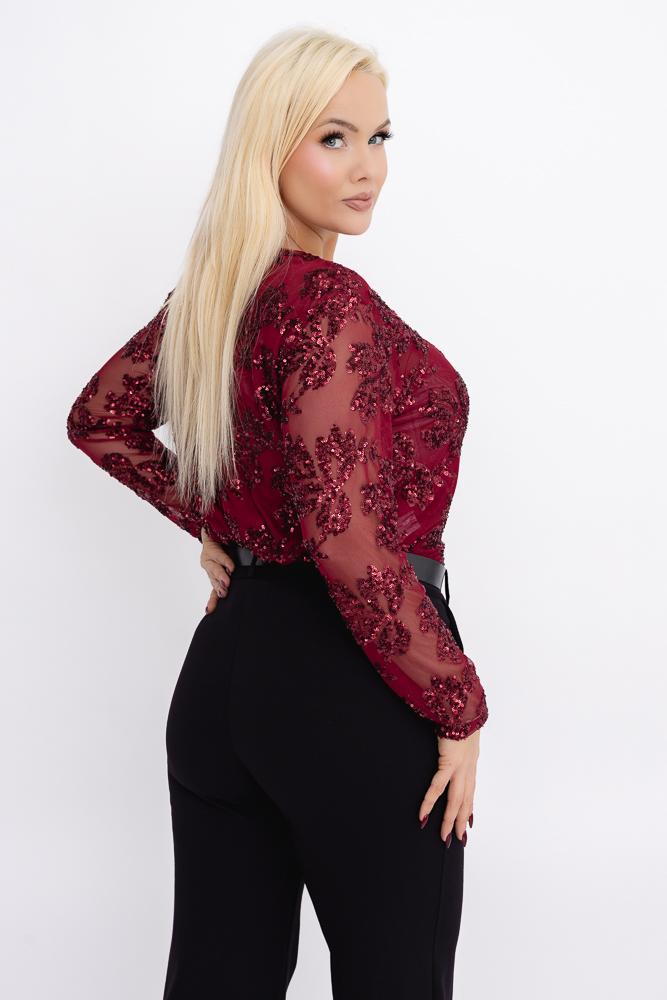 Bordowa Bluzka z cekinami