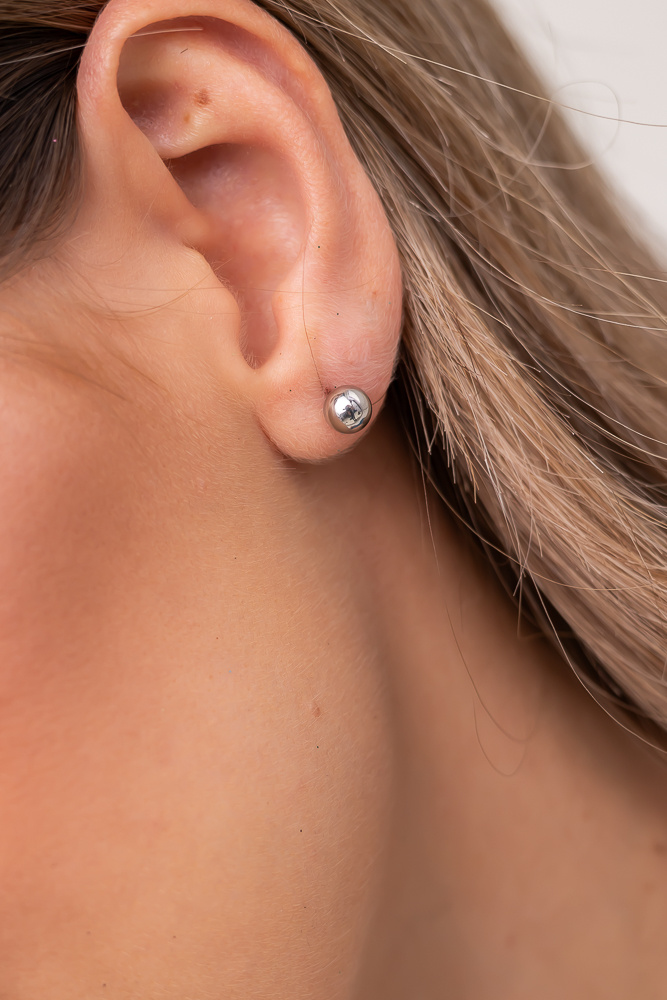 Silver Large Ball Earrings Steel GRANDI