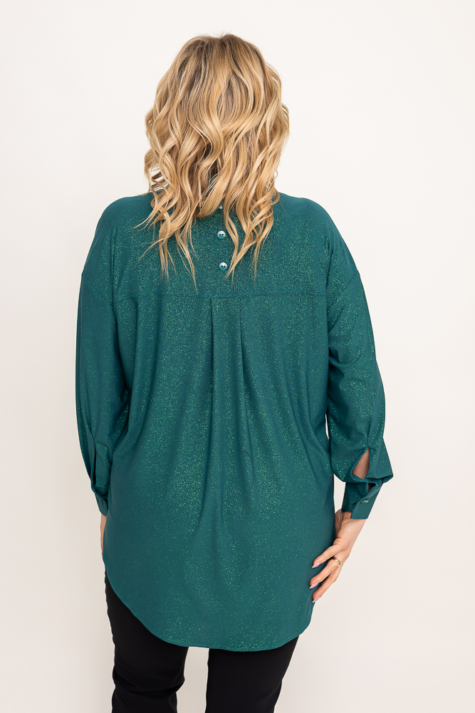 Cămașă oversize din brocart verde sticlă