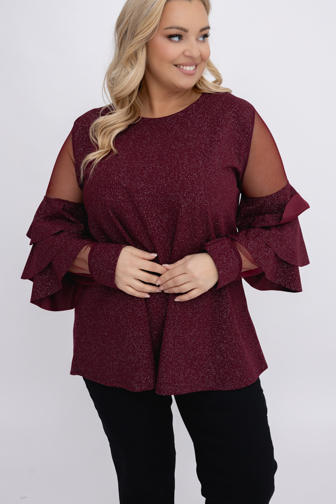 Bottle green Blouse with frills VELI