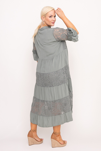 Oliwkowa Sukienka z haftem VERDINA