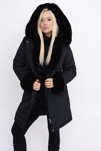 Czarna Kurtka puchowa z kapturem