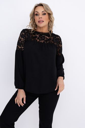 Black Blouse with lace neckline
