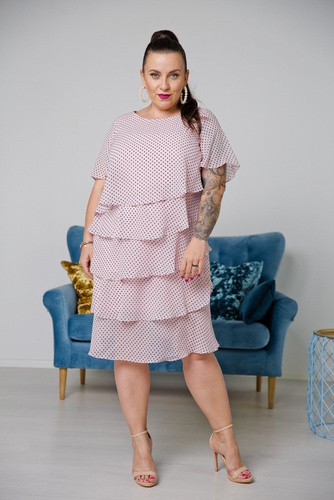Różowa Sukienka ORINA Plus Size w groszki 