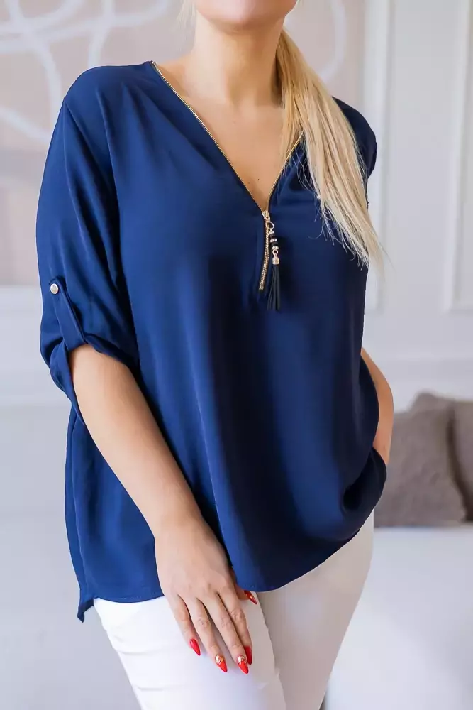 Navy blue Blouse with sliding neckline