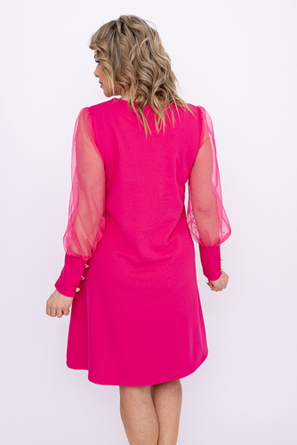 Fuksjowa Sukienka z prześwitującymi rękawami