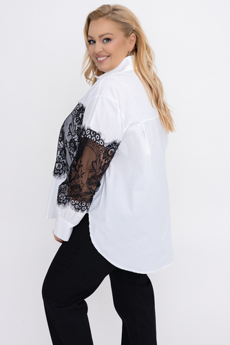 Biało-czarna Koszula z koronką