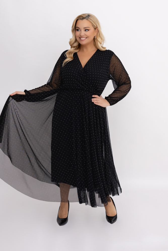 Czarna Sukienka siateczkowa z dżetami