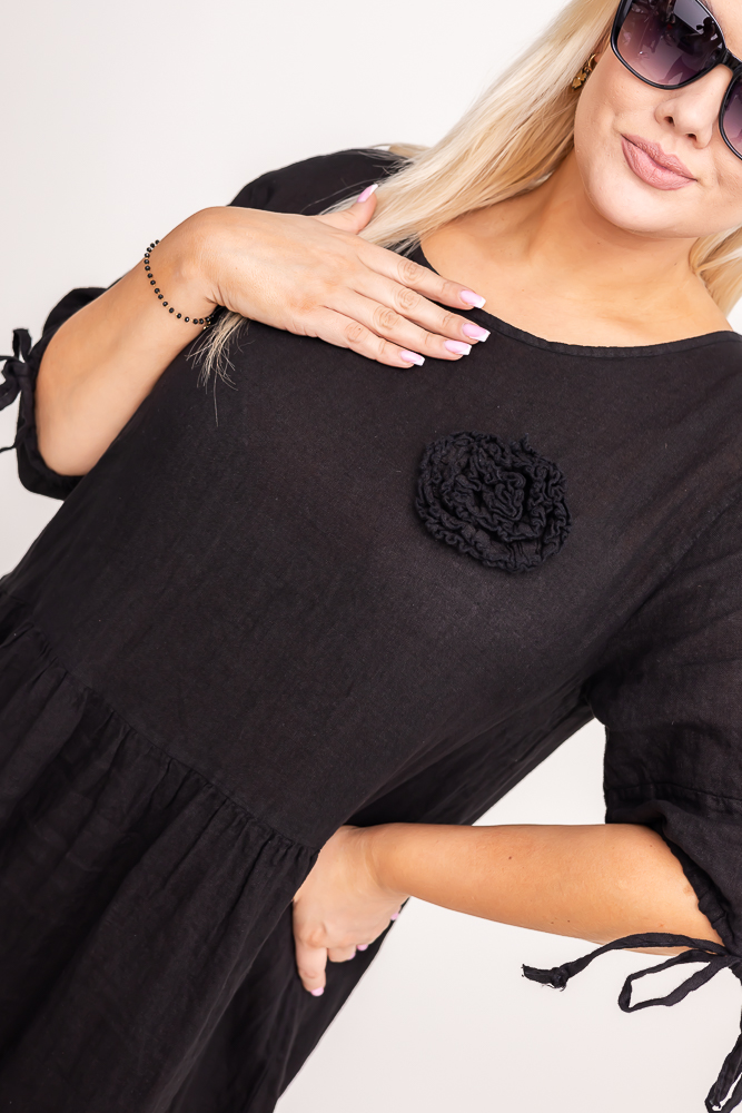 Czarna Sukienka lniana TRESIA