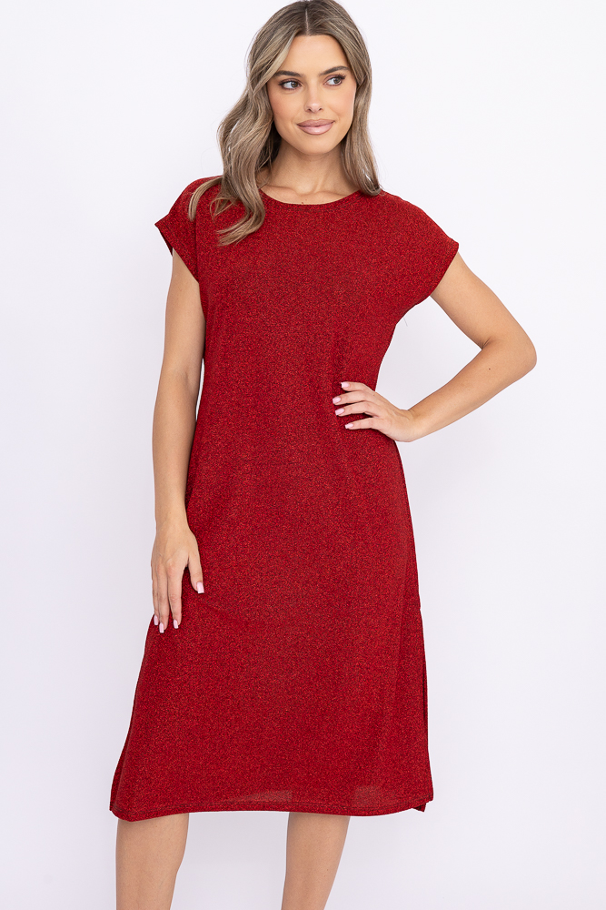  Czerwona Sukienka Błyszcząca GEVINI