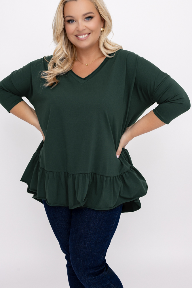 Blusa verde botella con volante