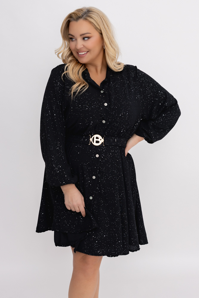  Czarna błyszcząca Sukienka z paskiem