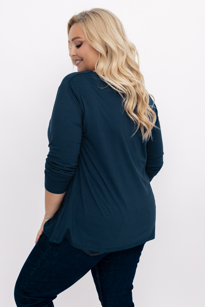 Marineblaue Bluse mit fließendem Ausschnitt 