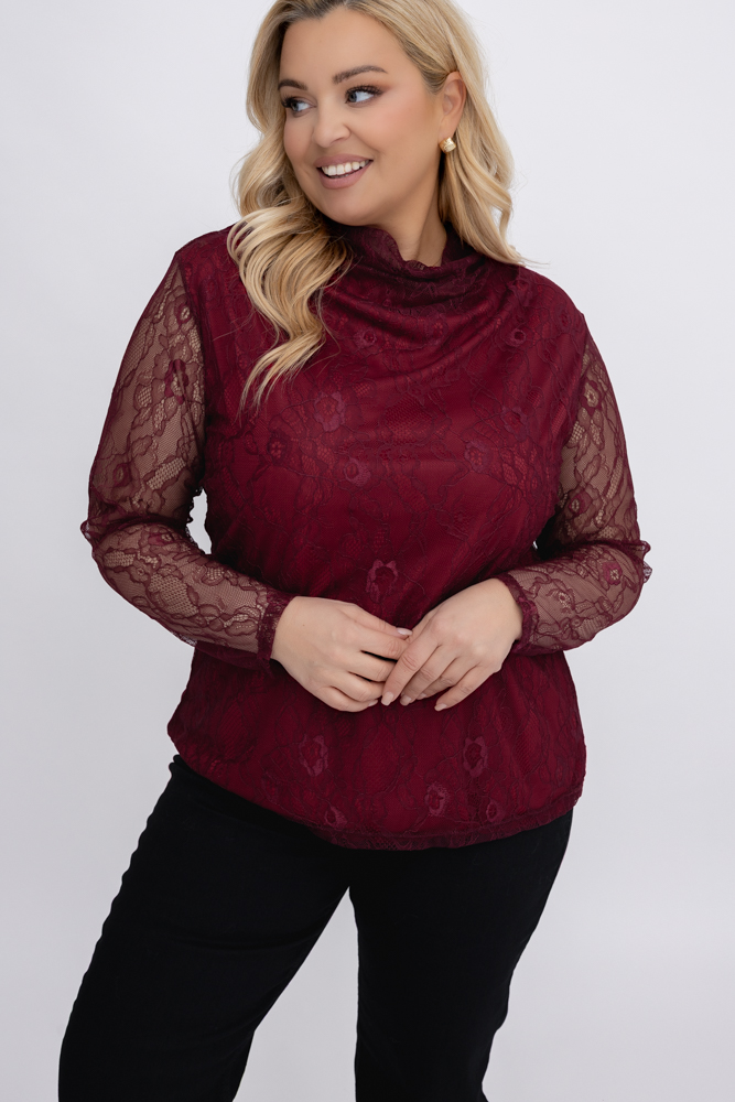 Bordowa Bluzka koronkowa