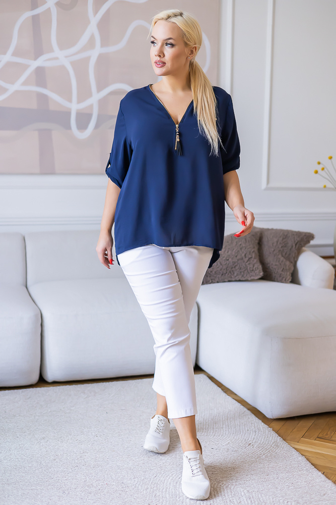 Navy blue Blouse with open neckline MERXIO