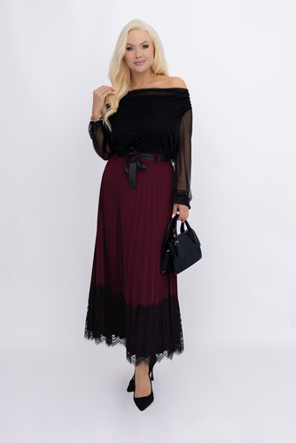 Bordowa Spódnica plisowana z paskiem