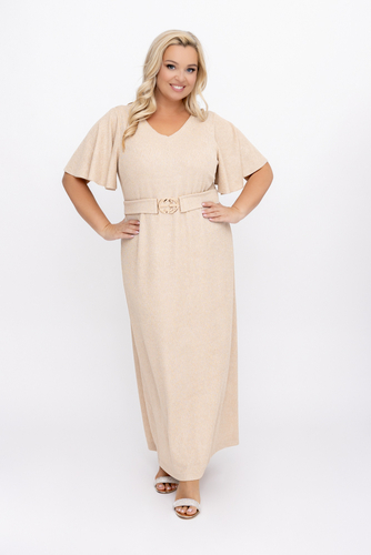  Beigefarbenes Glitzer-Maxikleid