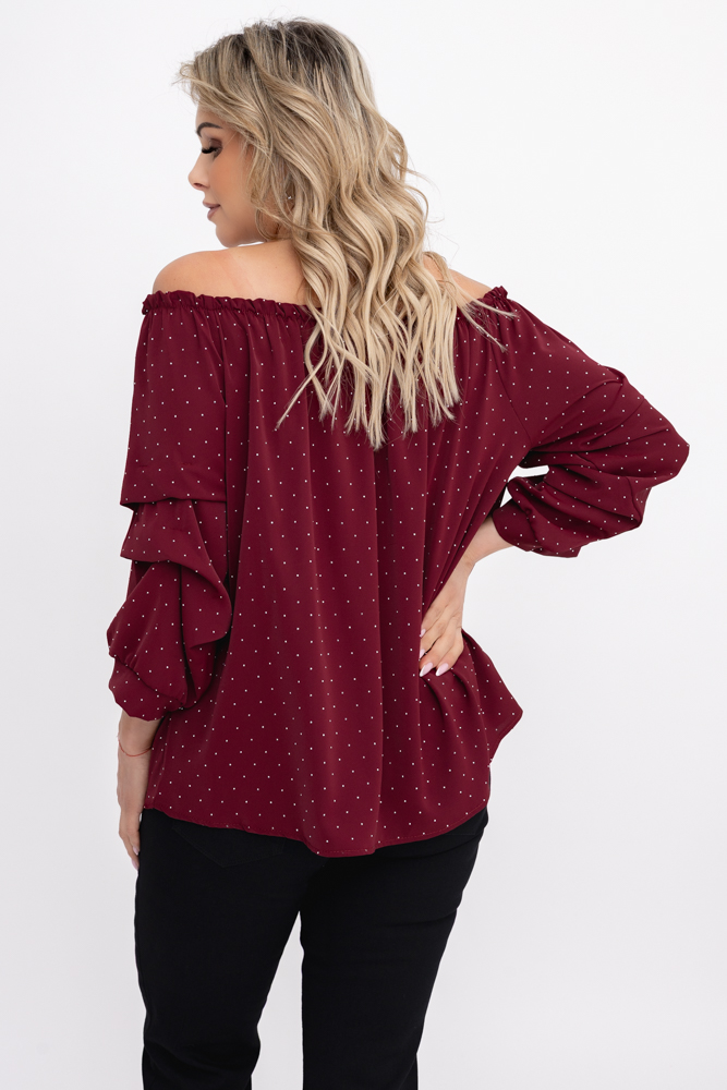 Blusa granate con mangas de volantes Estampado 1