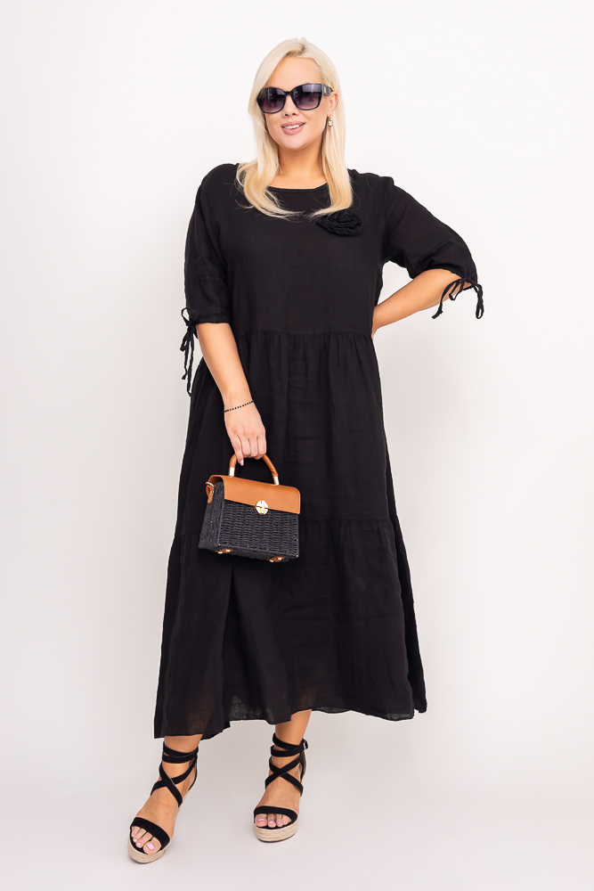 Czarna Sukienka lniana TRESIA