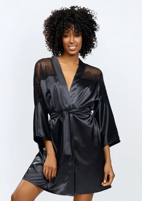 Black Satin Bathrobe