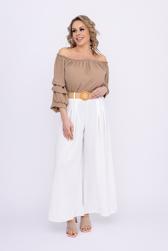 Ecru Spodnie kuloty z paskiem LIMENO