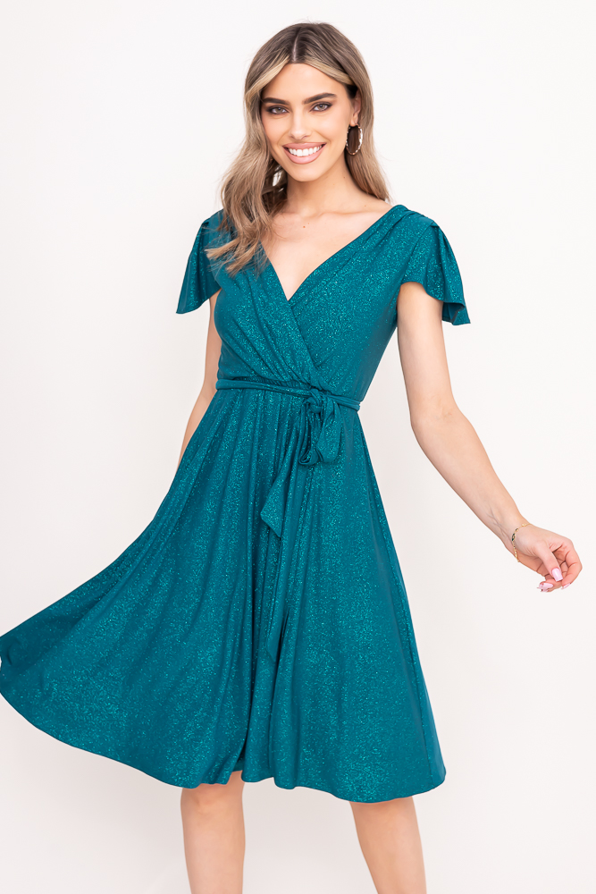 Robe en brocart vert bouteille avec ceinture