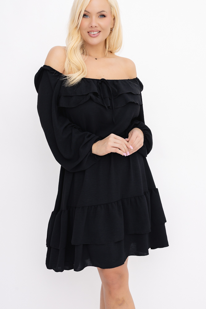 Czarna Sukienka z falbanami