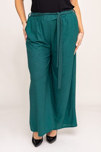 Pantaloni culotte din brocart verde sticlă