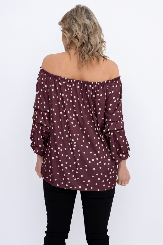 Blusa granate con mangas de volantes Estampado 1