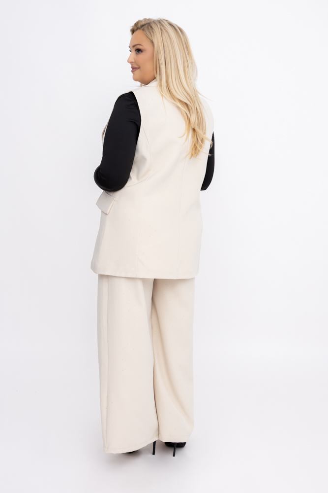 Beige claro Elegante chaleco con pedrería