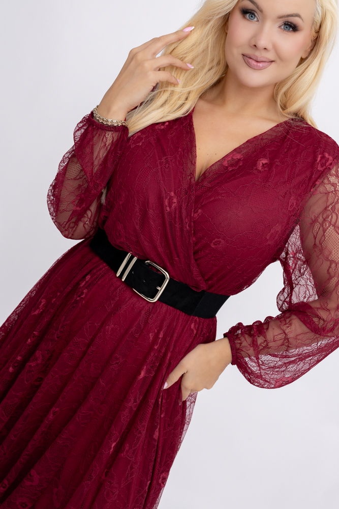 Bordowa Sukienka koronkowa