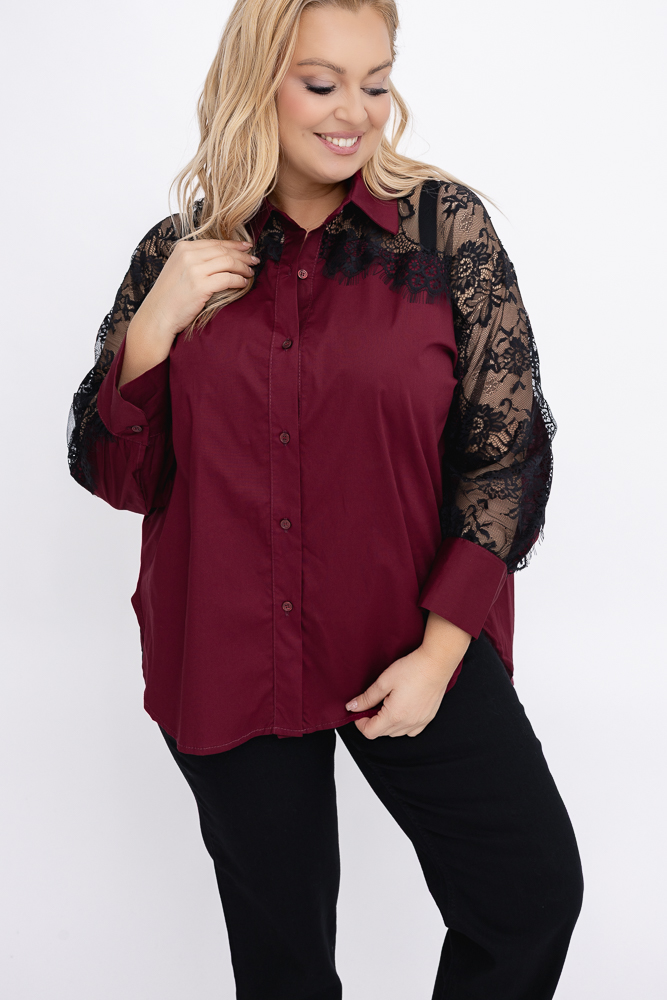 Burgundowa Koszula z koronką