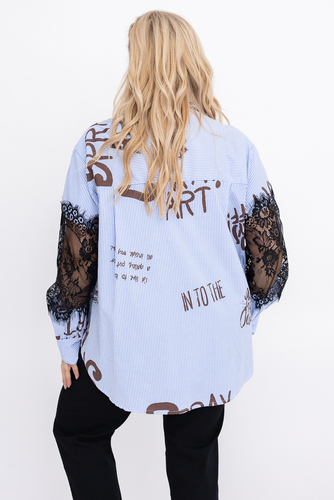 Błękitna Koszula z koronką 