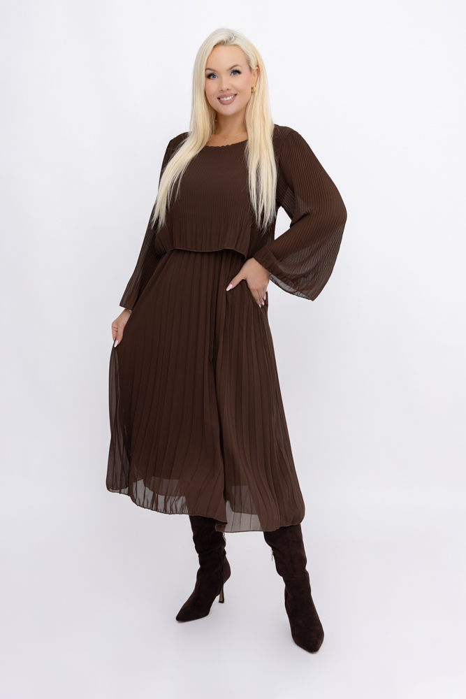 Chocolate Pleated Chiffon Dress