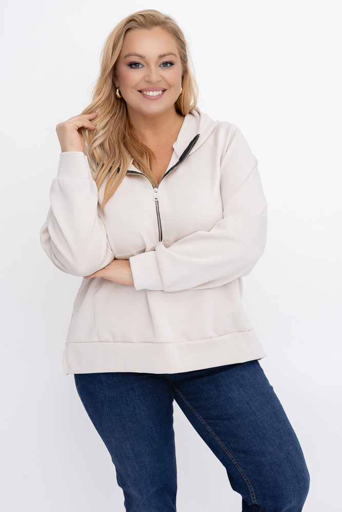 Jasnobeżowa Bluza z kapturem