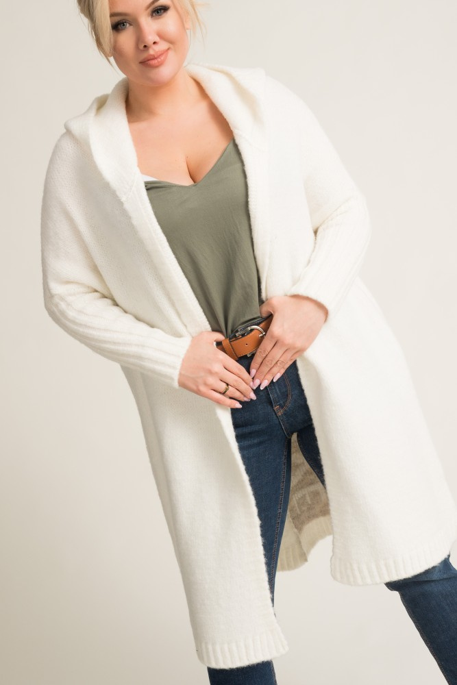 Ecru Hooded Cardigan by LIVINO