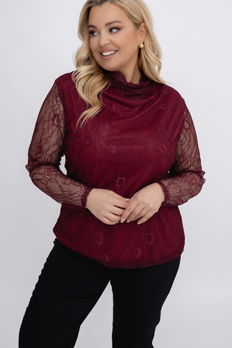Bordowa Bluzka koronkowa