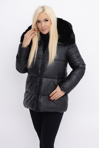 Czarna Kurtka puchowa z kapturem