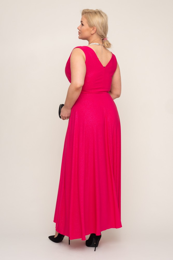 Fuchsia Glitter Maxi Dress with Slit and Tie-up