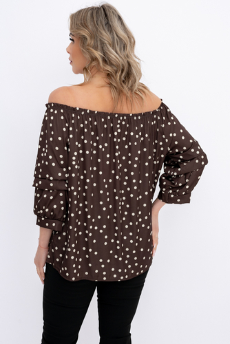 Blusa chocolate con mangas de volantes Estampado 1