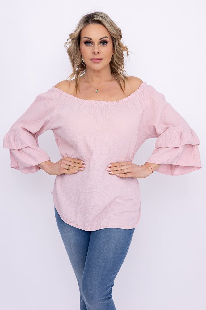 Pudroworóżowa Bluzka z falbanami PARFI