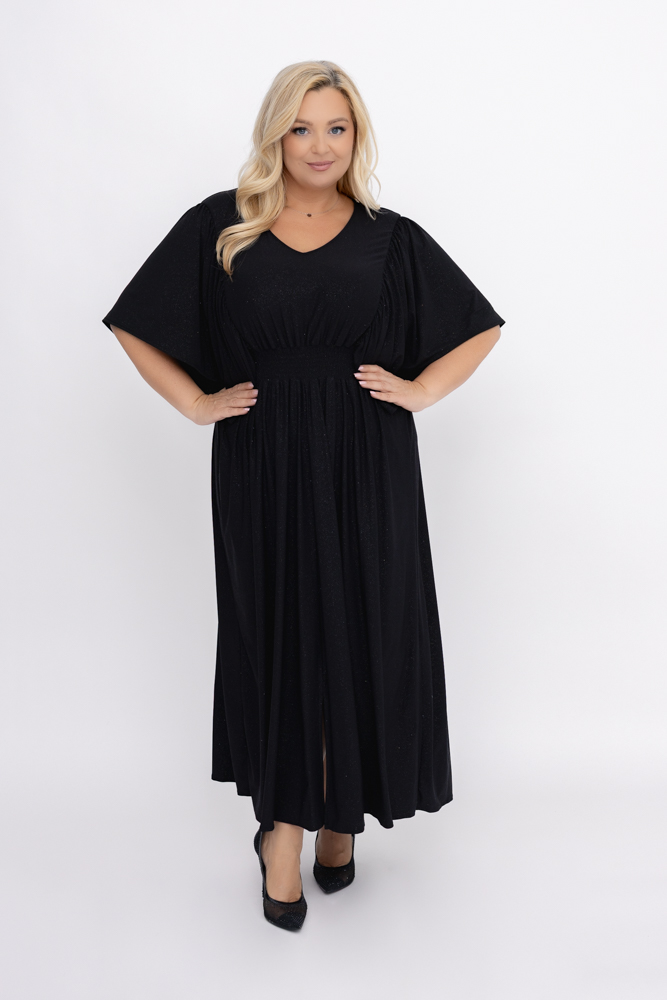 Vestido brocado negro con pliegues