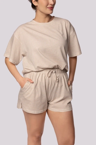 Pijama ecru cu pantaloni scurți