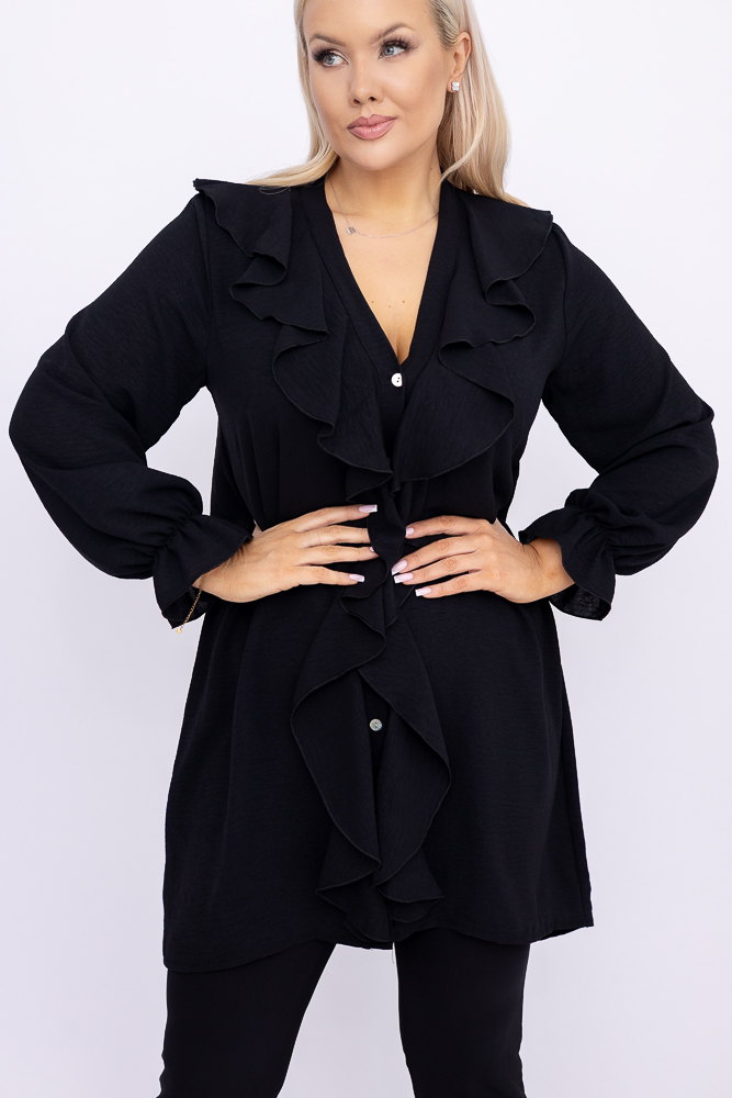 Schwarze Tunika mit Jabot