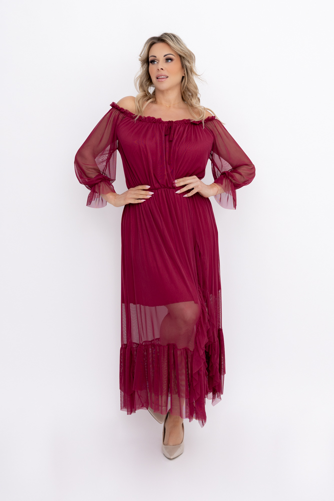 Bordowa Sukienka siateczkowa