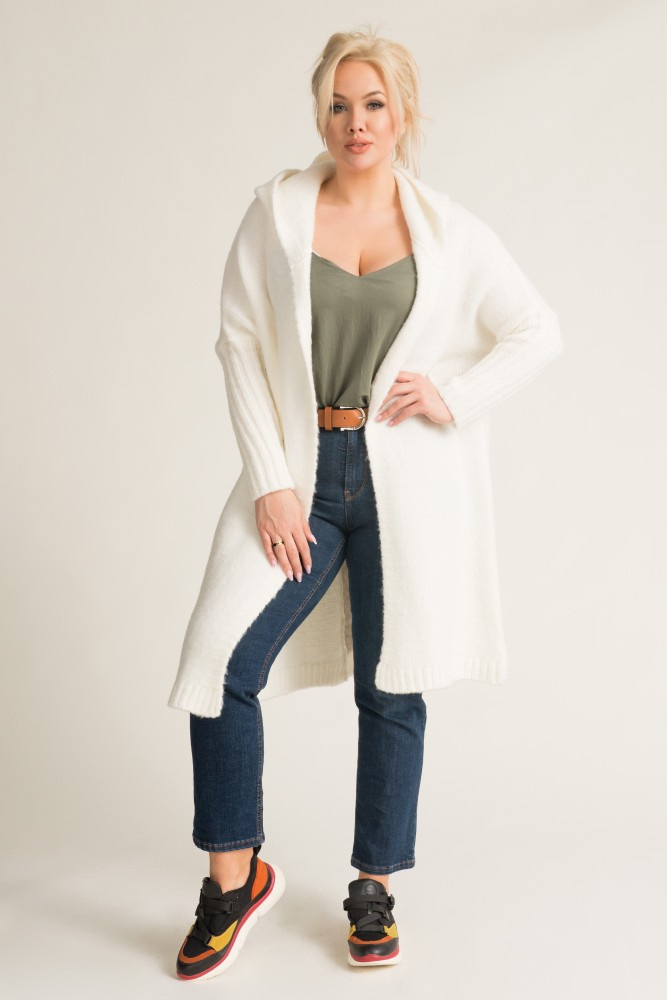 Ecru Hooded Cardigan by LIVINO