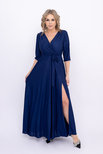 Vestido brocado azul marino