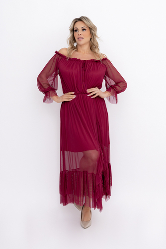 Bordowa Sukienka siateczkowa