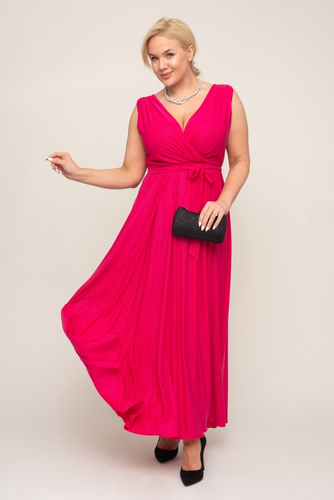 Fuchsia Glitter Maxi Dress with Slit and Tie-up