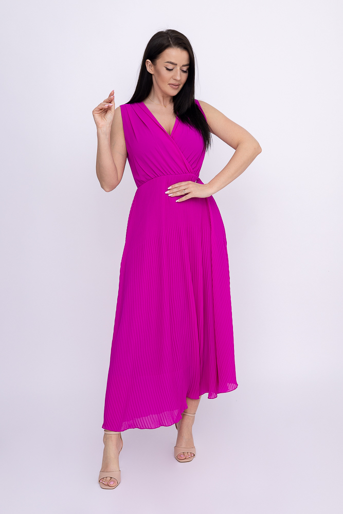 Fioletowa plisowana Sukienka szyfonowa GUSTEN